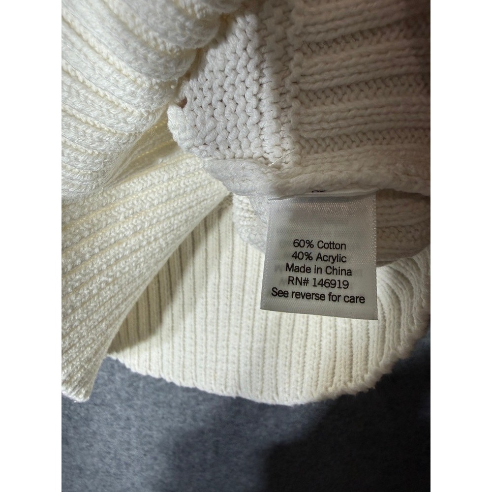 LC Lauren Conrad Ivory Pointelle Knit Polo Sweater Ruffle Cap Sleeve Women L - Picture 4 of 8